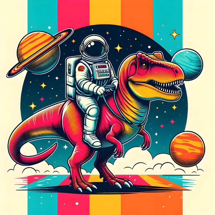 Poster Astronaut riding a dinosaur ,Space T-rex