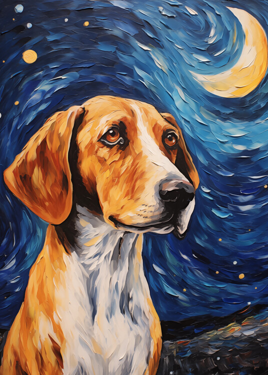 Canvas Print English Foxhound Starry Night Portrait Painting