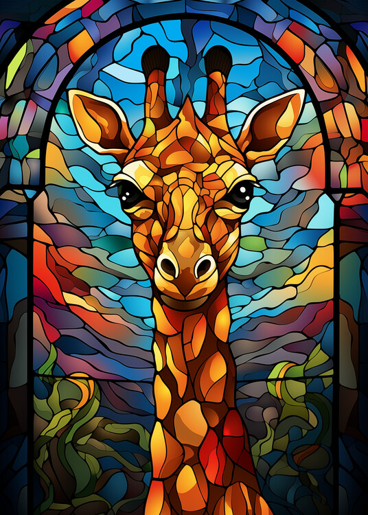 Poster Giraffe Stained Glass Window Animal