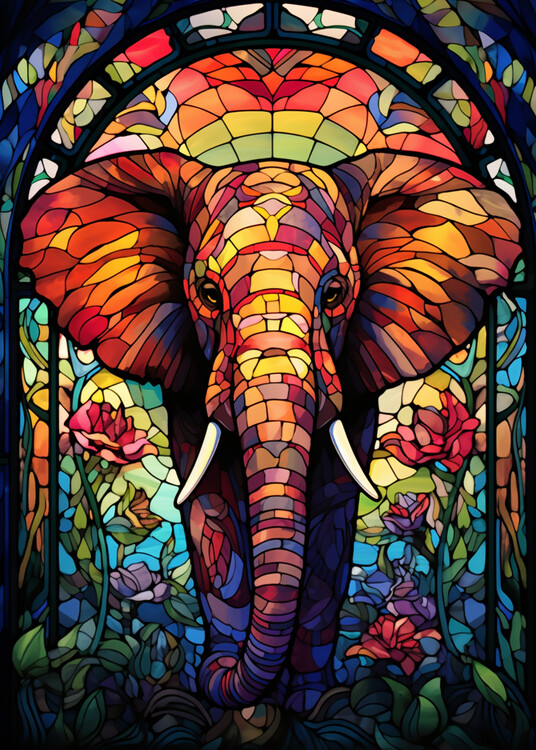 Plakát Elephant Stained Galss Window Animal