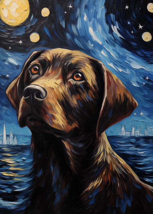 Poster Brown Labrador Dog Animal Pet Classic Oil Painting Portrait