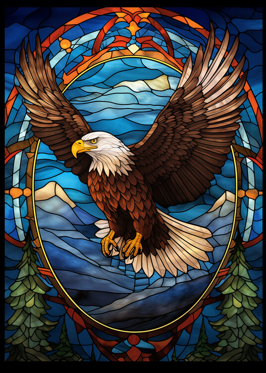 Плакат Bald Eagle Stained Glass Bird Freedom