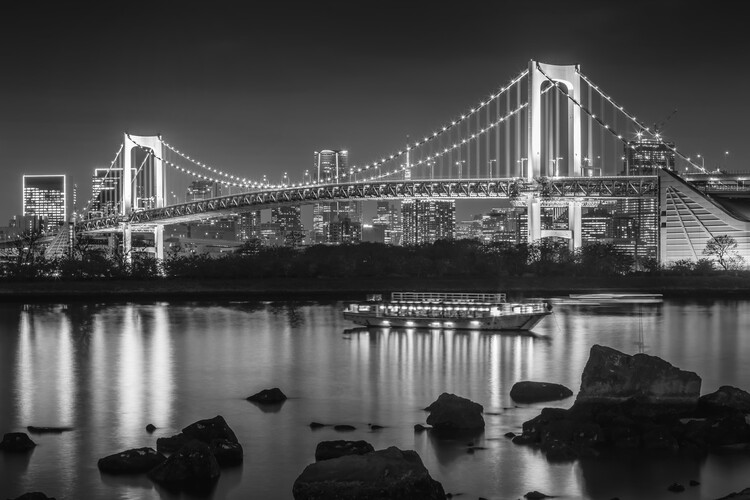 Poster Gorgeous monochrome Rainbow Bridge with Tokyo Skyline