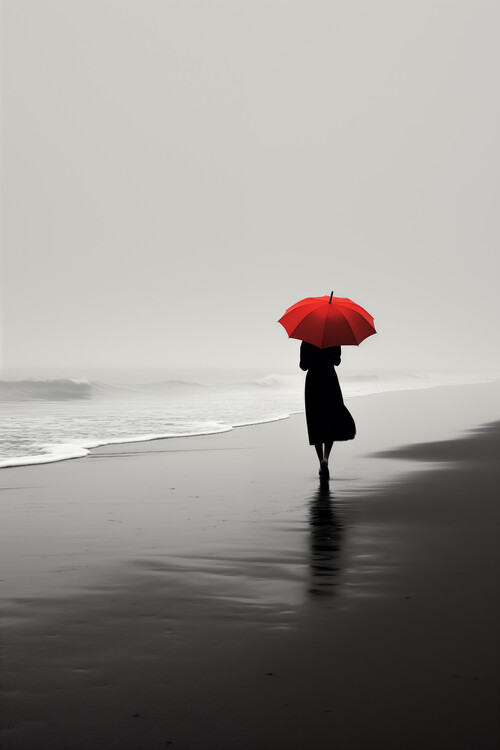 Poster Woman with Red Umbrella