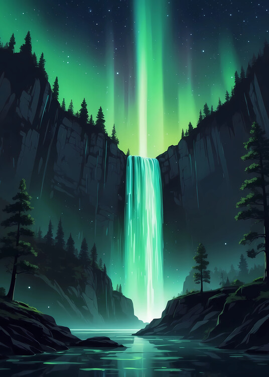 Poster Aurora Borealis Mountains