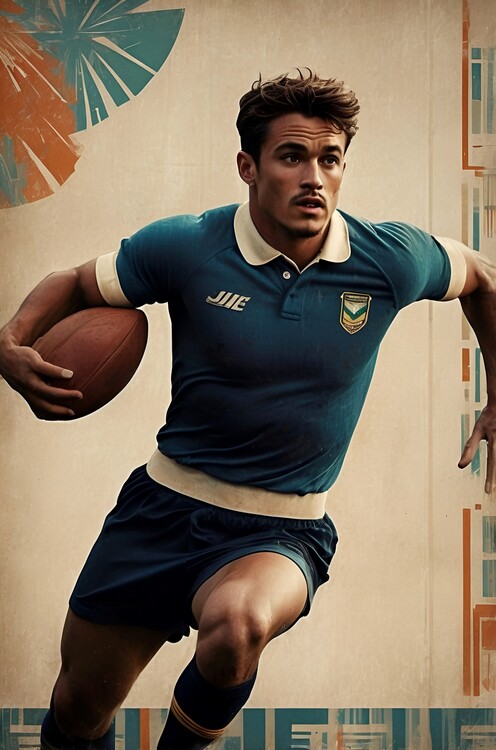 Poster Classic Rugby Moment: A Vintage Illustration of the Sport