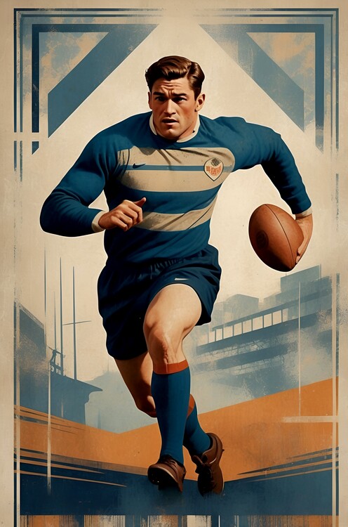 Poster Retro Rugby Glory: Artistic Rendering from the Sport's Past