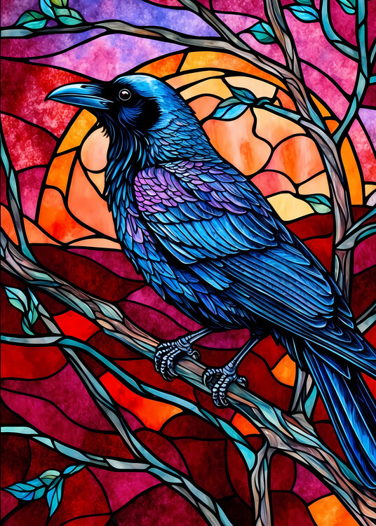 Poster Raven Stained Glass Style