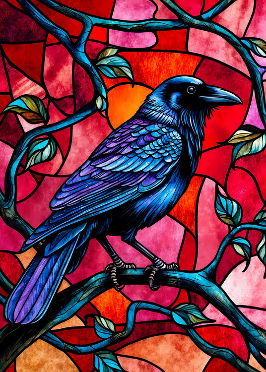 Poster Raven Stained Glass Style
