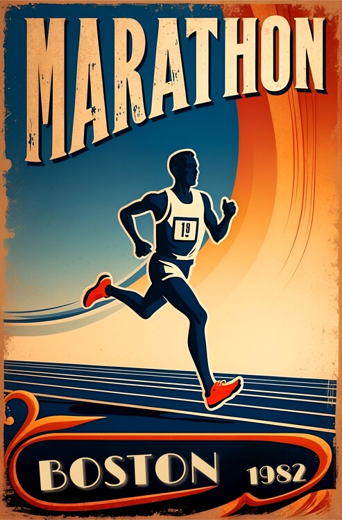 Poster Historic Boston Marathon 1982: Vintage-Inspired Illustration