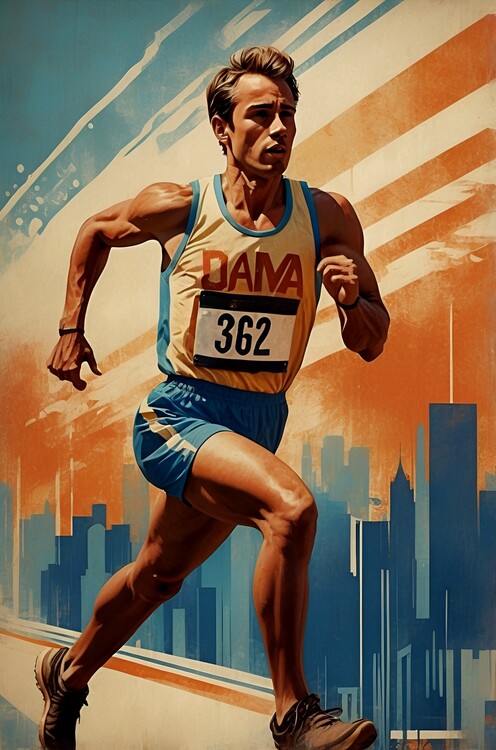 Poster Classic Marathon Scene: Vintage-Inspired Sports Illustration