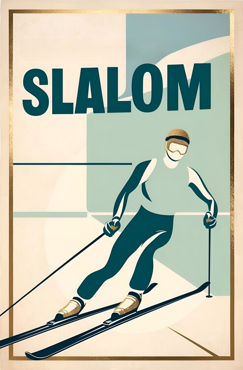 Poster Classic Slalom Scenes: A Retro-Inspired Ski Illustration