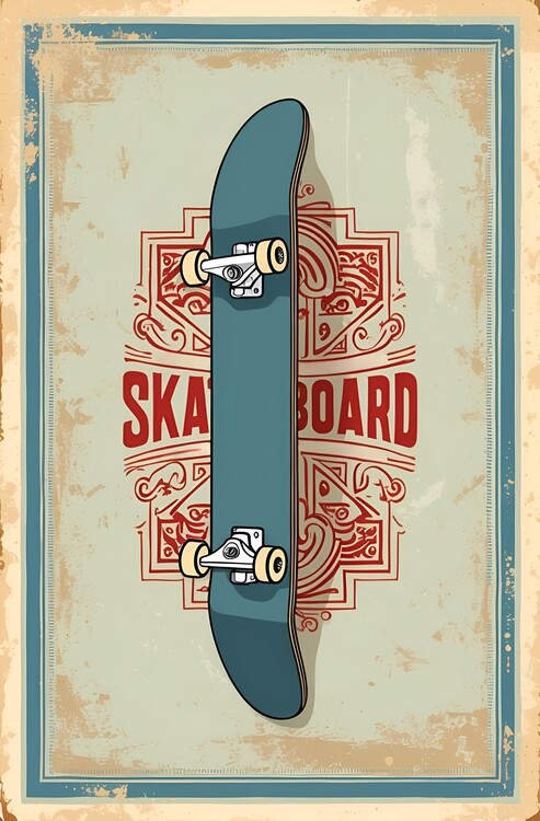 Canvas-taulu Retro Skateboard Action: A Vintage-Inspired Illustration