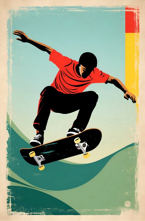 Poster Skating Through Time: A Vintage Illustration of a Skater