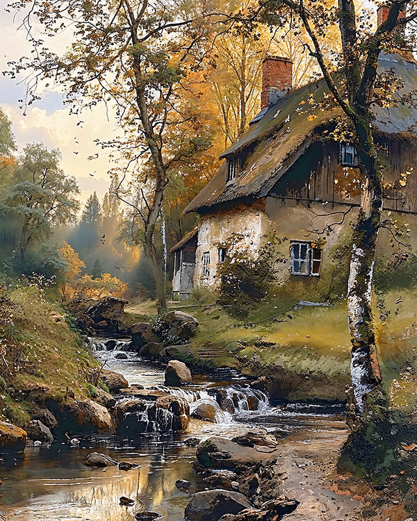 Poster A house on the edge of a water bank, Framed wall Decor