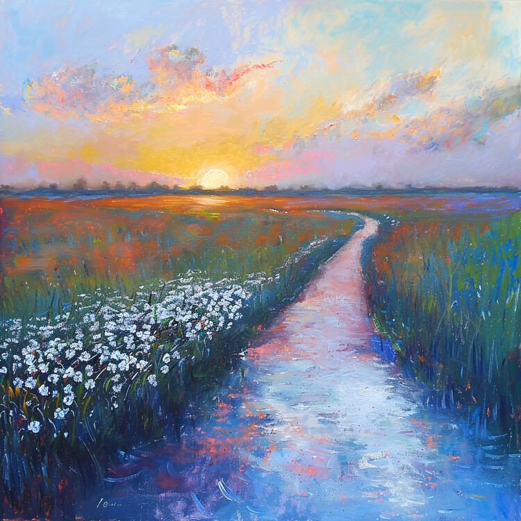 Poster abstract oil painting pastels landscape, wall decor