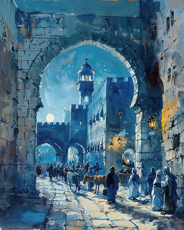 Плакат An Arab city gate and a medieval market, Damascus wall deco
