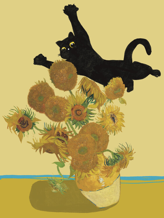 Poster Cat In Sunflowers