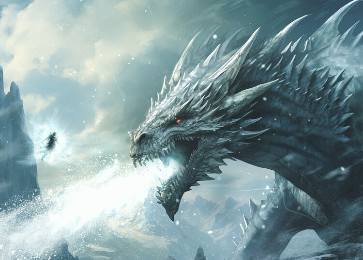 Canvas Print White ice dragon, epic fantasy