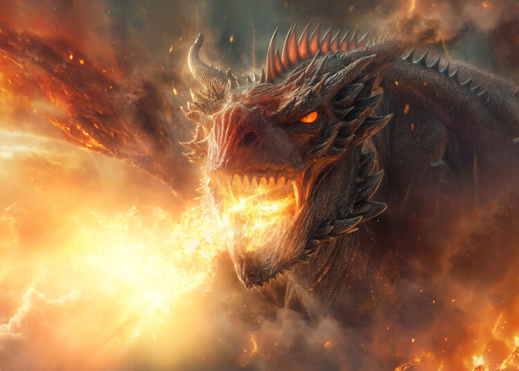 Canvas Print Giant fire dragon