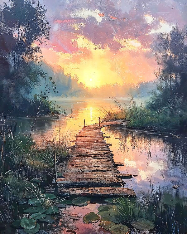 Poster Beautiful Landscape at Sunrise, Canvas for Wall Decoration