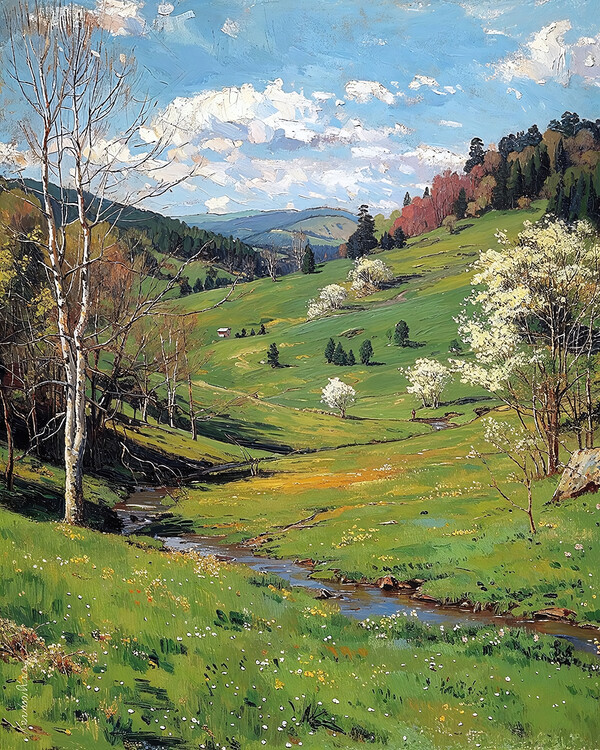 Poster Beautiful Landscapes Green Plateaus in Spring, wall decor