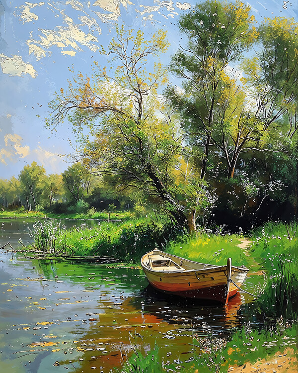 Poster Boat at the Lake's Edge with Crystal-Clear Water – Landscape