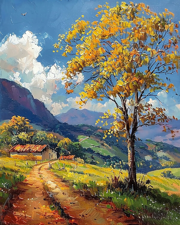 Poster Colorful Autumn Mountain Landscape, Framed wall Decor