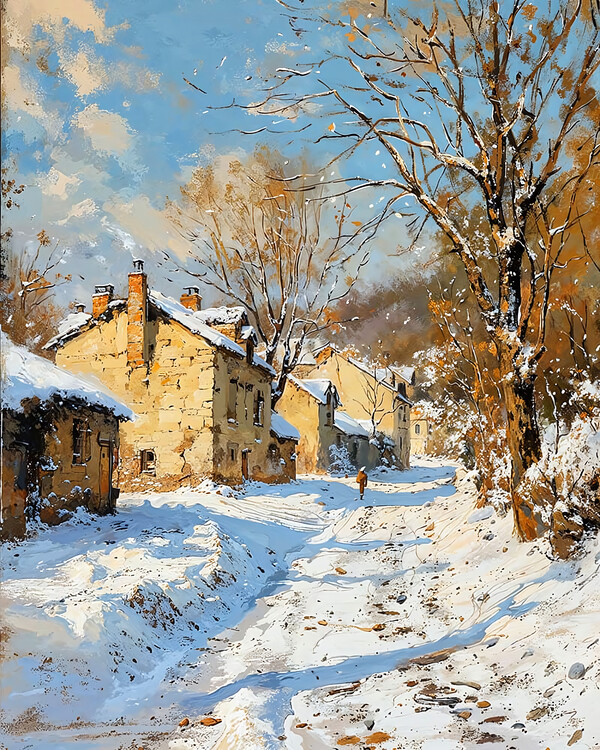 Poster Historic Village in a Winter Wonderland, wall decor for room