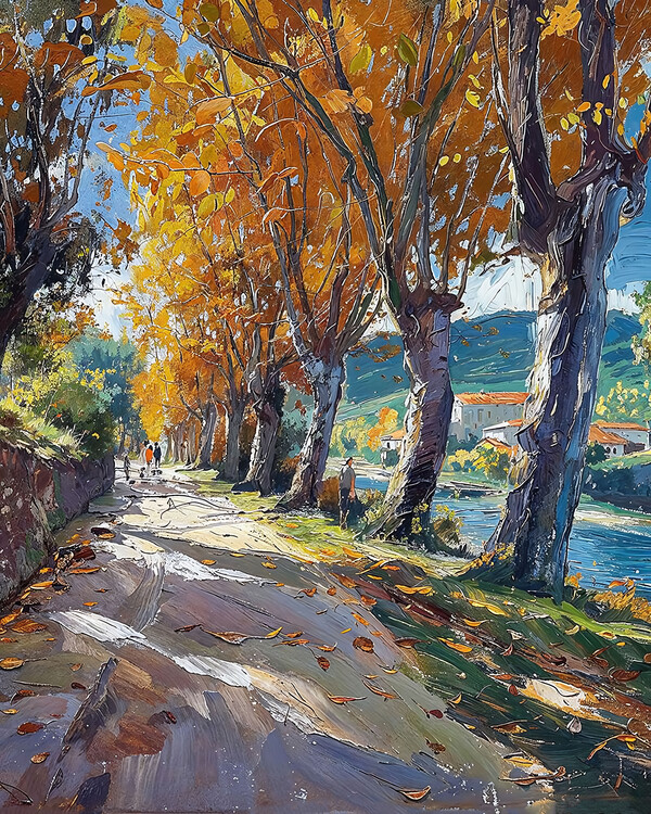 Poster Impressionist Landscape Country Walking Road Through the For