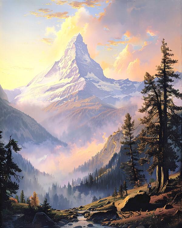Plagát Landscape with Distant Mountains, canvas wall frame