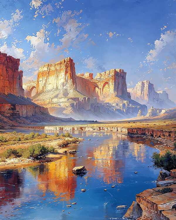 Poster Landscape with a Tranquil Misty Valley, canvas wall frame
