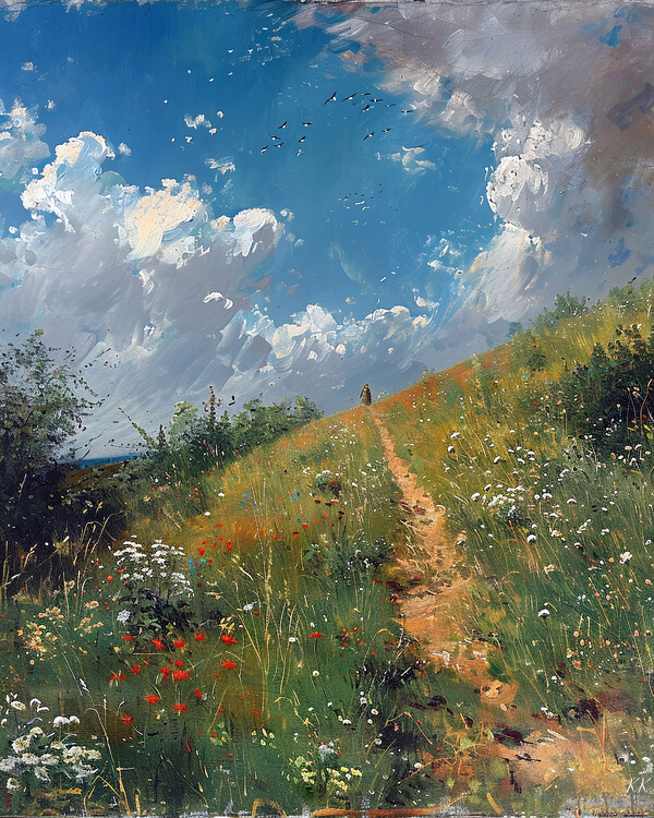 Poster Landscape with Gently Rolling Countryside, canvas wall frame