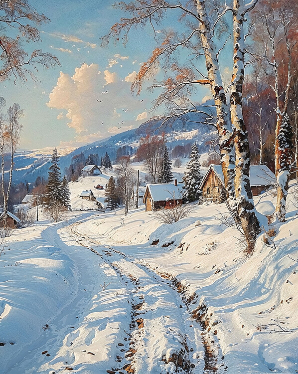 Poster Landscape with Snow-Covered Terrain, modern wall decor