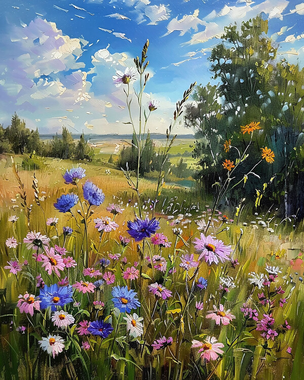Αφίσα Landscape with Meadow of Wildflowers, wall decor for kitchen