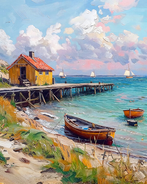 Αφίσα Maritime Boat Harbor, canvas wall Decorations for Any Room