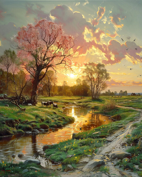 Αφίσα Modern Canvas Art of a Beautiful Sunset Landscape