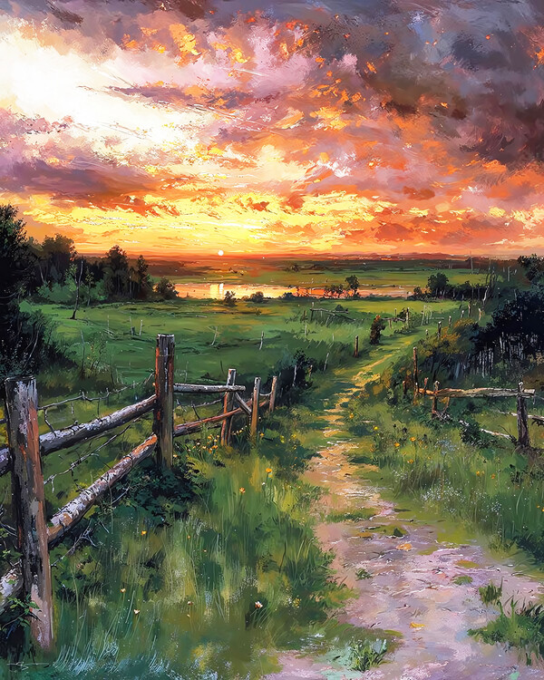 Αφίσα Beautiful Sunset Meadow Landscape, wall decor for bedroom