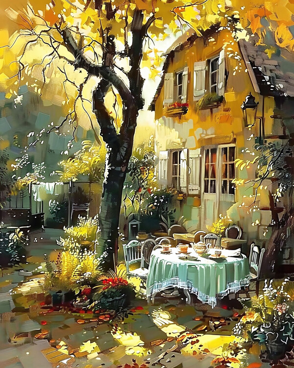 Αφίσα Lunch Table in a French Garden house, Wall Decor for sale