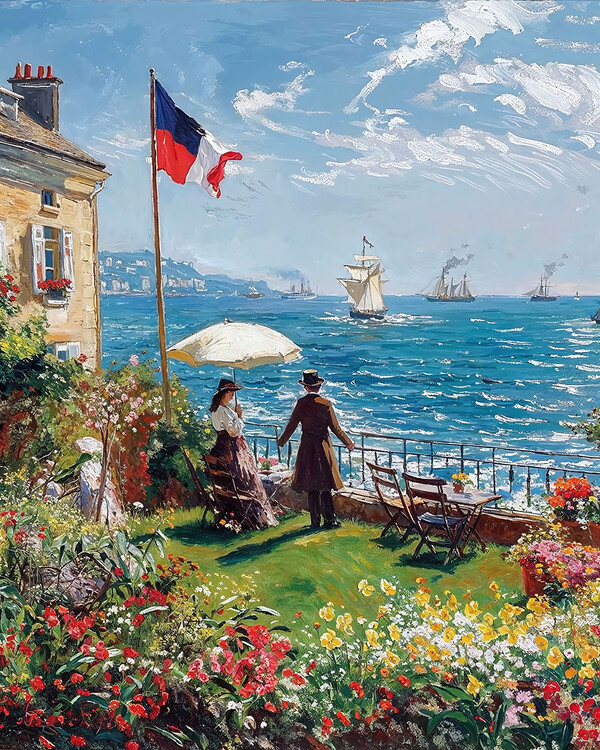 Αφίσα Ocean View from a Sunlit Balcony, canvas wall frame