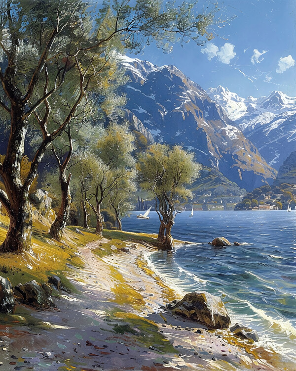 Αφίσα Mountain and Forest Landscape with a Serene Lake, wall decor