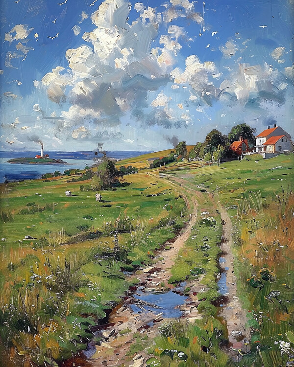 Αφίσα Panoramic Spring Landscape in Rural France, wall decor ideas