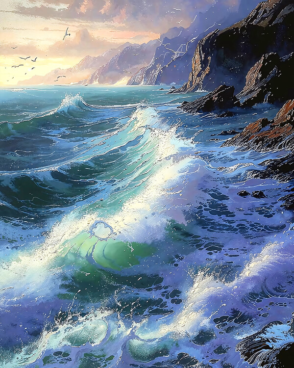 Αφίσα Powerful Waves Crashing Against the Rocks