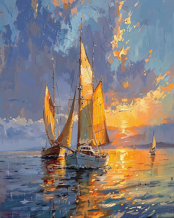 Αφίσα Sailing Boats at Sea During Sunset, wall decor for bedroom