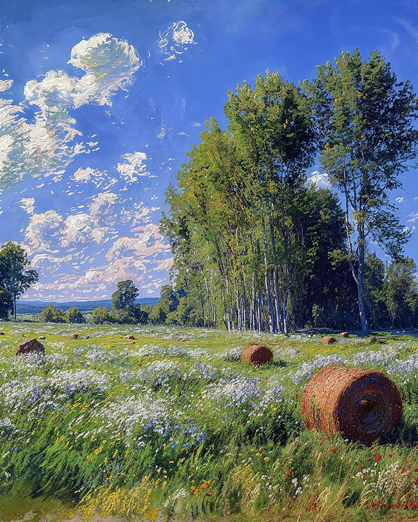 Αφίσα Spring Landscape with Wheat Field and Wildflowers Canvas