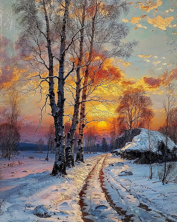 Αφίσα Snowy Winter Day Scene,Wonderland Landscape, wall decor