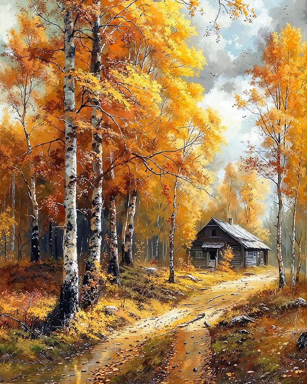 Αφίσα Traditional house in a a birch forest, canvas wall decor
