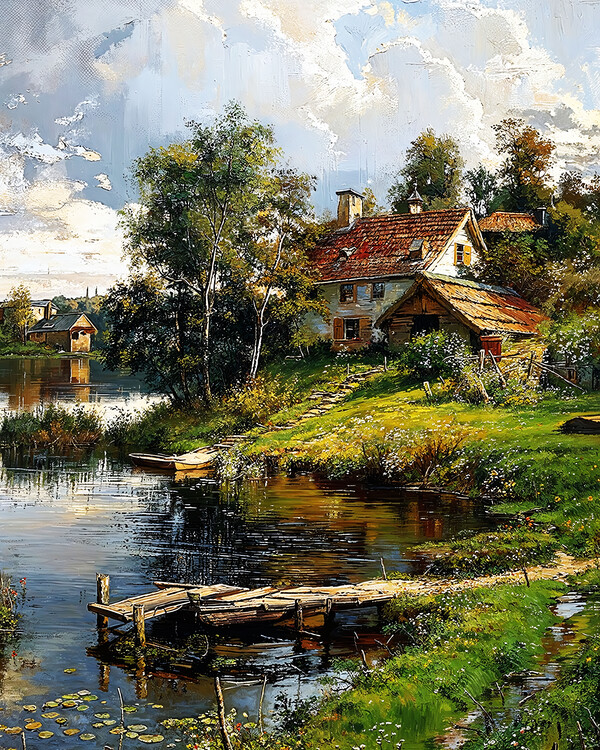 Αφίσα _A house on the edge of a winding river, canvas wall decor