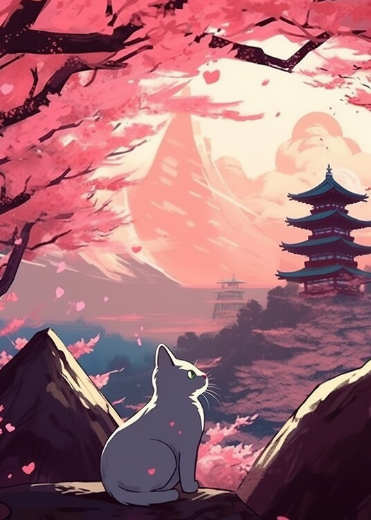Poster Cat Cherry Blossom
