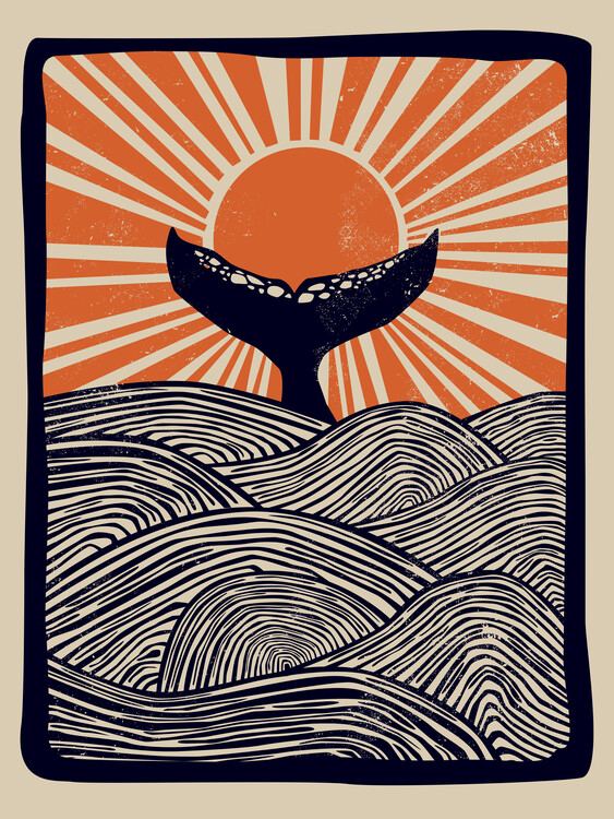 Poster Ocean Linocut Style